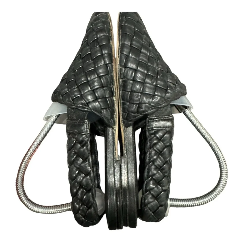 Vince Cadot Woven Slingback Women's 7M Black Leather‎ Casual Slip On Flats